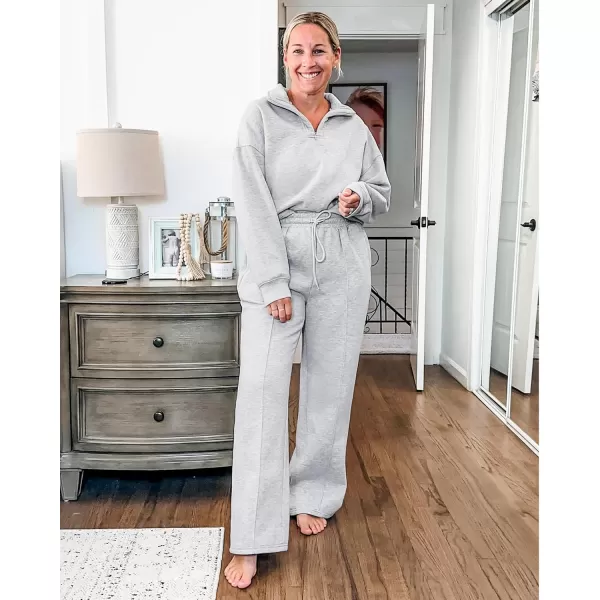 imageGRAPENT Sweatsuits Womens Sets 2 Piece Outfits Fleece Half Zip Sweatshirt Wide Leg Sweatpants Lounge Sets TracksuitsHeather Gray