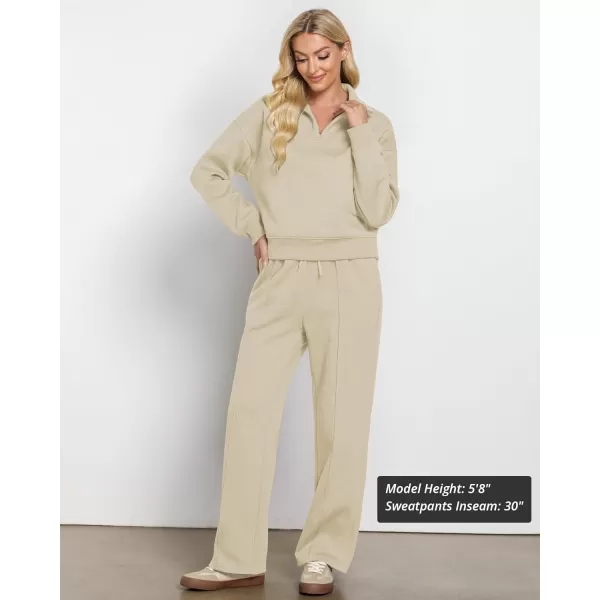 imageGRAPENT Sweatsuits Womens Sets 2 Piece Outfits Fleece Half Zip Sweatshirt Wide Leg Sweatpants Lounge Sets TracksuitsLight Beige
