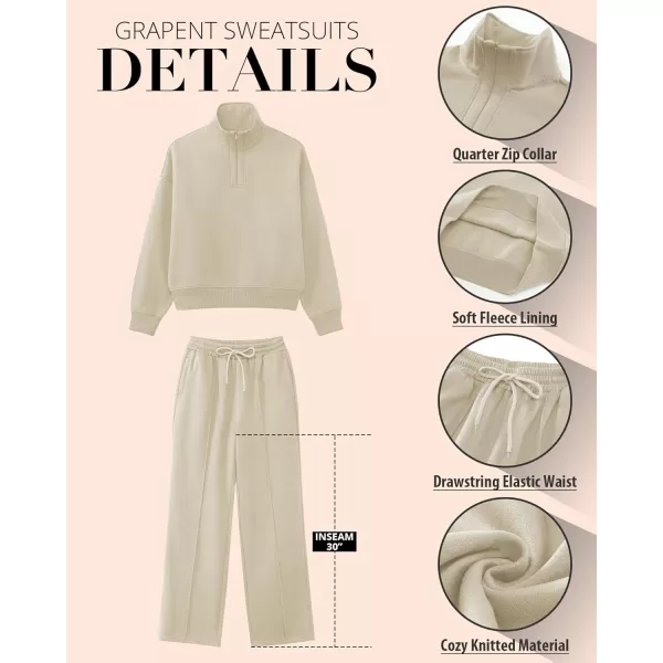 imageGRAPENT Sweatsuits Womens Sets 2 Piece Outfits Fleece Half Zip Sweatshirt Wide Leg Sweatpants Lounge Sets TracksuitsLight Beige