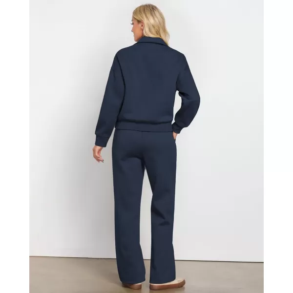 imageGRAPENT Sweatsuits Womens Sets 2 Piece Outfits Fleece Half Zip Sweatshirt Wide Leg Sweatpants Lounge Sets TracksuitsNavy Blue