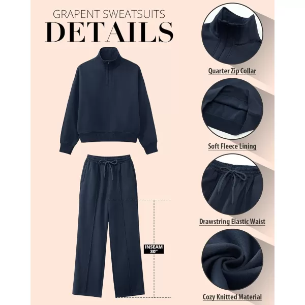 imageGRAPENT Sweatsuits Womens Sets 2 Piece Outfits Fleece Half Zip Sweatshirt Wide Leg Sweatpants Lounge Sets TracksuitsNavy Blue