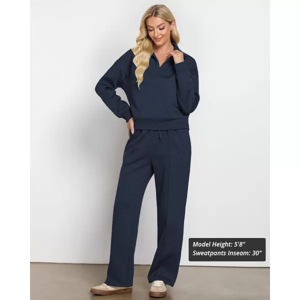 imageGRAPENT Sweatsuits Womens Sets 2 Piece Outfits Fleece Half Zip Sweatshirt Wide Leg Sweatpants Lounge Sets TracksuitsNavy Blue