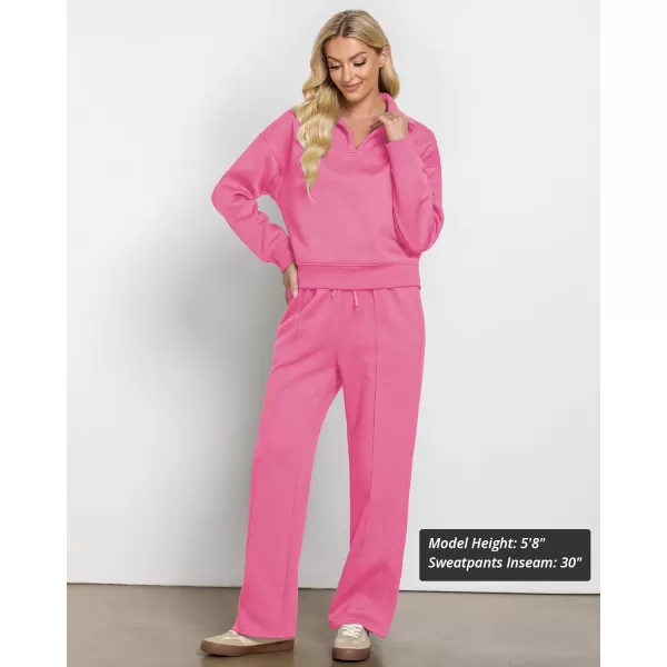 imageGRAPENT Sweatsuits Womens Sets 2 Piece Outfits Fleece Half Zip Sweatshirt Wide Leg Sweatpants Lounge Sets TracksuitsPink