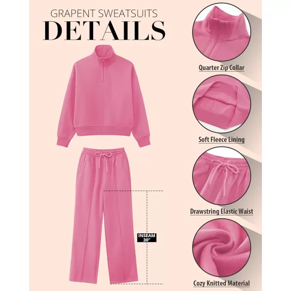 imageGRAPENT Sweatsuits Womens Sets 2 Piece Outfits Fleece Half Zip Sweatshirt Wide Leg Sweatpants Lounge Sets TracksuitsPink