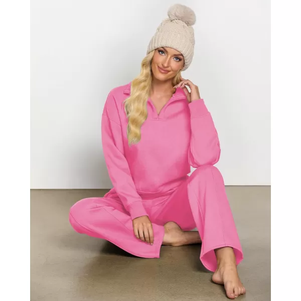 imageGRAPENT Sweatsuits Womens Sets 2 Piece Outfits Fleece Half Zip Sweatshirt Wide Leg Sweatpants Lounge Sets TracksuitsPink