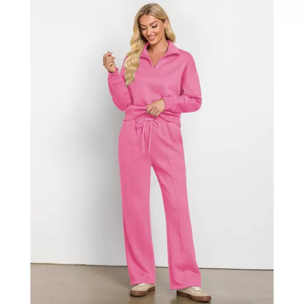 imageGRAPENT Sweatsuits Womens Sets 2 Piece Outfits Fleece Half Zip Sweatshirt Wide Leg Sweatpants Lounge Sets TracksuitsPink
