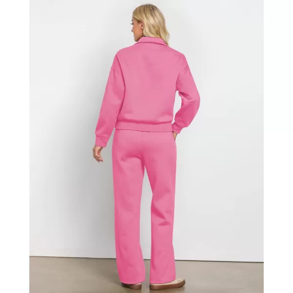 imageGRAPENT Sweatsuits Womens Sets 2 Piece Outfits Fleece Half Zip Sweatshirt Wide Leg Sweatpants Lounge Sets TracksuitsPink