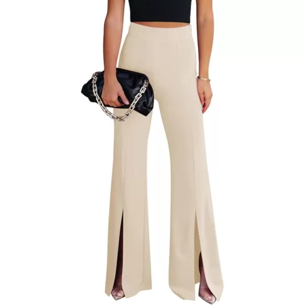 imageGRAPENT Dress Pants Wide Leg Pants for Women Flare Pants Pull On Business Casual Work Trousers Split Hem SlacksButtercream