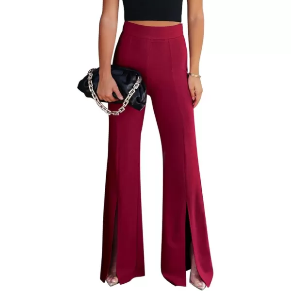 imageGRAPENT Dress Pants Wide Leg Pants for Women Flare Pants Pull On Business Casual Work Trousers Split Hem SlacksHaute Red