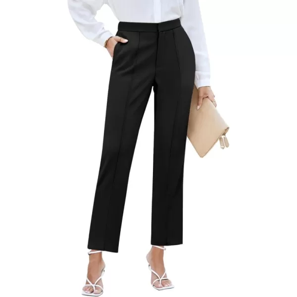 imageGRAPENT Dress Pants Women High Waisted Work Pants Dressy Casual Straight Leg Elastic Waist Cropped Trousers Ankle SlacksBlack