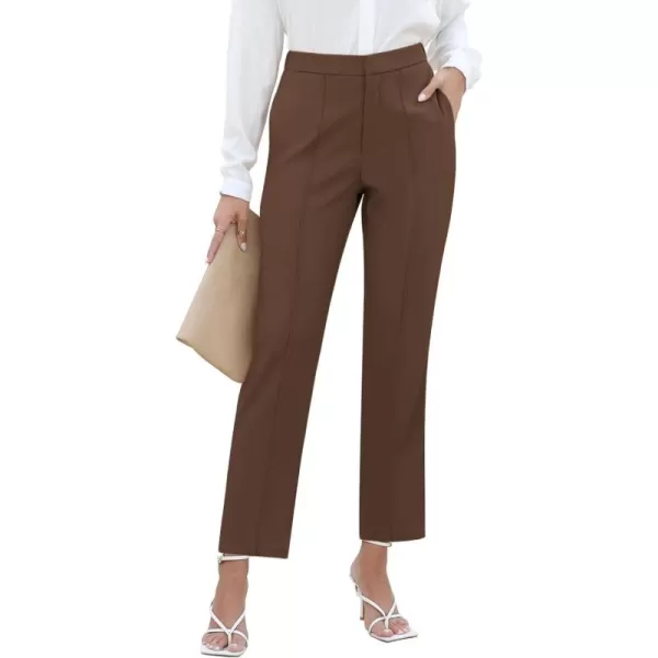 imageGRAPENT Dress Pants Women High Waisted Work Pants Dressy Casual Straight Leg Elastic Waist Cropped Trousers Ankle SlacksBrown