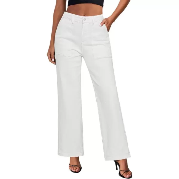 imageGRAPENT Jeans for Women High Waisted Straight Leg Jeans Stretchy Trendy Wide Leg Denim Pants Jean Trousers Patch PocketsCream White