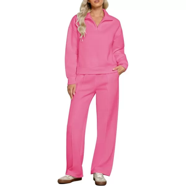 imageGRAPENT Sweatsuits Womens Sets 2 Piece Outfits Fleece Half Zip Sweatshirt Wide Leg Sweatpants Lounge Sets TracksuitsPink