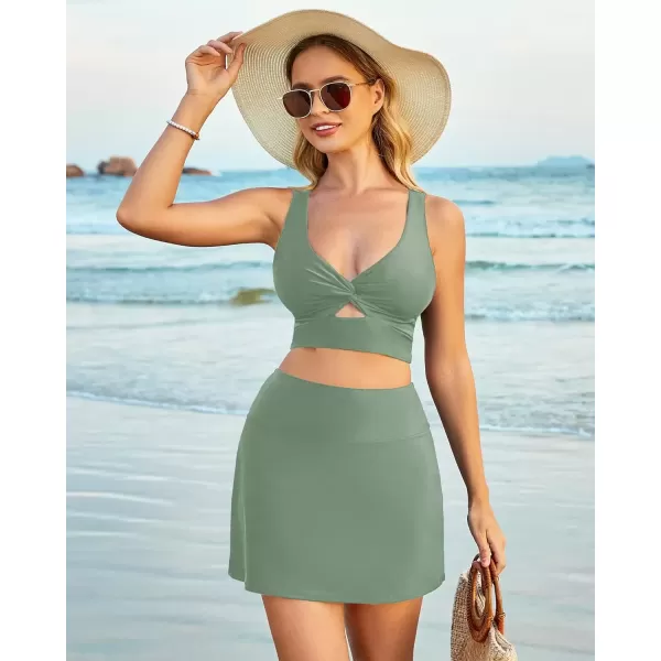 imageGARPENT Womens Swim Skirt High Waisted Bathing Suit Bottoms Modest Swimsuits Bikini Swim Skirts Bottom with ShortArmy Green