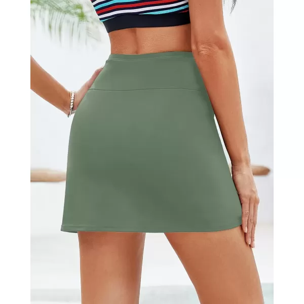 imageGARPENT Womens Swim Skirt High Waisted Bathing Suit Bottoms Modest Swimsuits Bikini Swim Skirts Bottom with ShortArmy Green