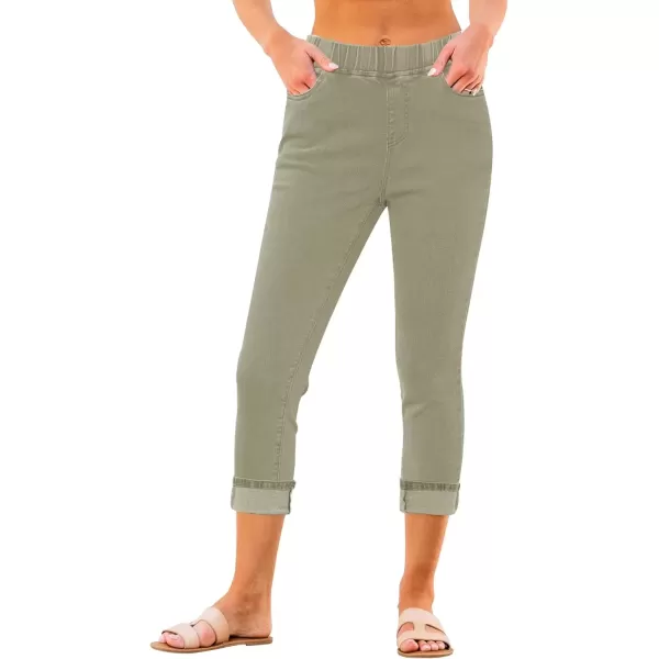 imageGRAPENT Pull On Jeans for Women High Waisted Skinny Capri Pants Trendy Stretch Denim Cropped Jeans Crop Jeggings CaprisArmy Green  Acid Wash