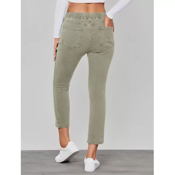 imageGRAPENT Pull On Jeans for Women High Waisted Skinny Capri Pants Trendy Stretch Denim Cropped Jeans Crop Jeggings CaprisArmy Green  Acid Wash