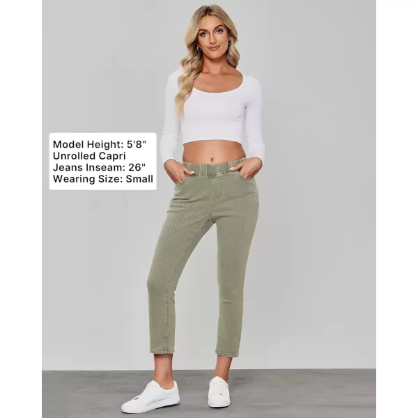 imageGRAPENT Pull On Jeans for Women High Waisted Skinny Capri Pants Trendy Stretch Denim Cropped Jeans Crop Jeggings CaprisArmy Green  Acid Wash