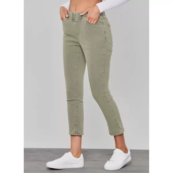 imageGRAPENT Pull On Jeans for Women High Waisted Skinny Capri Pants Trendy Stretch Denim Cropped Jeans Crop Jeggings CaprisArmy Green  Acid Wash