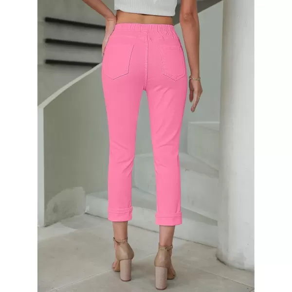 imageGRAPENT Pull On Jeans for Women High Waisted Skinny Capri Pants Trendy Stretch Denim Cropped Jeans Crop Jeggings CaprisSachet Pink