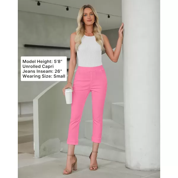 imageGRAPENT Pull On Jeans for Women High Waisted Skinny Capri Pants Trendy Stretch Denim Cropped Jeans Crop Jeggings CaprisSachet Pink