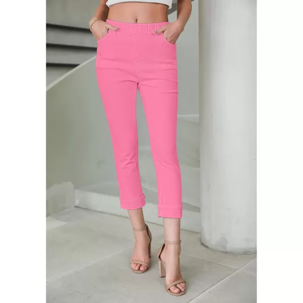 imageGRAPENT Pull On Jeans for Women High Waisted Skinny Capri Pants Trendy Stretch Denim Cropped Jeans Crop Jeggings CaprisSachet Pink