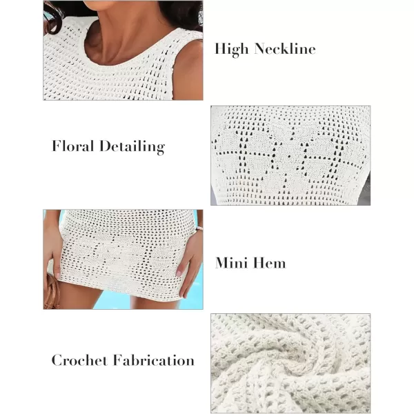 imageGRAPENT Swimsuit Coverup for Women Hollow Out Swim Bathing Suit Cover Ups Knit Floral Crochet Short Mini Beach DressesCream