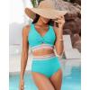 imageGRAPENT Bikini Sets for Women High Waisted Two Piece Swimsuit Padded Knot Twist Cut Out Color Block Bathing Suit BikinisAqua Blue
