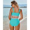 imageGRAPENT Bikini Sets for Women High Waisted Two Piece Swimsuit Padded Knot Twist Cut Out Color Block Bathing Suit BikinisAqua Blue