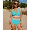 imageGRAPENT Bikini Sets for Women High Waisted Two Piece Swimsuit Padded Knot Twist Cut Out Color Block Bathing Suit BikinisAqua Blue