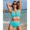 imageGRAPENT Bikini Sets for Women High Waisted Two Piece Swimsuit Padded Knot Twist Cut Out Color Block Bathing Suit BikinisAqua Blue