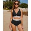 imageGRAPENT Bikini Sets for Women High Waisted Two Piece Swimsuit Padded Knot Twist Cut Out Color Block Bathing Suit BikinisBlack