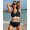 imageGRAPENT Bikini Sets for Women High Waisted Two Piece Swimsuit Padded Knot Twist Cut Out Color Block Bathing Suit BikinisBlack