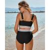 imageGRAPENT Bikini Sets for Women High Waisted Two Piece Swimsuit Padded Knot Twist Cut Out Color Block Bathing Suit BikinisBlack