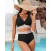 imageGRAPENT Bikini Sets for Women High Waisted Two Piece Swimsuit Padded Knot Twist Cut Out Color Block Bathing Suit BikinisBlack