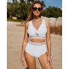 imageGRAPENT Bikini Sets for Women High Waisted Two Piece Swimsuit Padded Knot Twist Cut Out Color Block Bathing Suit BikinisCream White