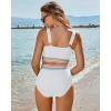 imageGRAPENT Bikini Sets for Women High Waisted Two Piece Swimsuit Padded Knot Twist Cut Out Color Block Bathing Suit BikinisCream White