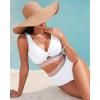 imageGRAPENT Bikini Sets for Women High Waisted Two Piece Swimsuit Padded Knot Twist Cut Out Color Block Bathing Suit BikinisCream White