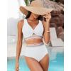 imageGRAPENT Bikini Sets for Women High Waisted Two Piece Swimsuit Padded Knot Twist Cut Out Color Block Bathing Suit BikinisCream White