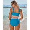 imageGRAPENT Bikini Sets for Women High Waisted Two Piece Swimsuit Padded Knot Twist Cut Out Color Block Bathing Suit BikinisHawaiian Ocean