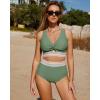 imageGRAPENT Bikini Sets for Women High Waisted Two Piece Swimsuit Padded Knot Twist Cut Out Color Block Bathing Suit BikinisIceberg Green