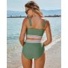 imageGRAPENT Bikini Sets for Women High Waisted Two Piece Swimsuit Padded Knot Twist Cut Out Color Block Bathing Suit BikinisIceberg Green