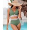 imageGRAPENT Bikini Sets for Women High Waisted Two Piece Swimsuit Padded Knot Twist Cut Out Color Block Bathing Suit BikinisIceberg Green