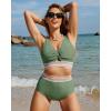 imageGRAPENT Bikini Sets for Women High Waisted Two Piece Swimsuit Padded Knot Twist Cut Out Color Block Bathing Suit BikinisIceberg Green