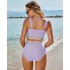 imageGRAPENT Bikini Sets for Women High Waisted Two Piece Swimsuit Padded Knot Twist Cut Out Color Block Bathing Suit BikinisLavender