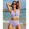 imageGRAPENT Bikini Sets for Women High Waisted Two Piece Swimsuit Padded Knot Twist Cut Out Color Block Bathing Suit BikinisLavender