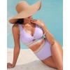 imageGRAPENT Bikini Sets for Women High Waisted Two Piece Swimsuit Padded Knot Twist Cut Out Color Block Bathing Suit BikinisLavender