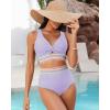 imageGRAPENT Bikini Sets for Women High Waisted Two Piece Swimsuit Padded Knot Twist Cut Out Color Block Bathing Suit BikinisLavender