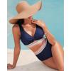 imageGRAPENT Bikini Sets for Women High Waisted Two Piece Swimsuit Padded Knot Twist Cut Out Color Block Bathing Suit BikinisNavy Blue