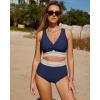 imageGRAPENT Bikini Sets for Women High Waisted Two Piece Swimsuit Padded Knot Twist Cut Out Color Block Bathing Suit BikinisNavy Blue